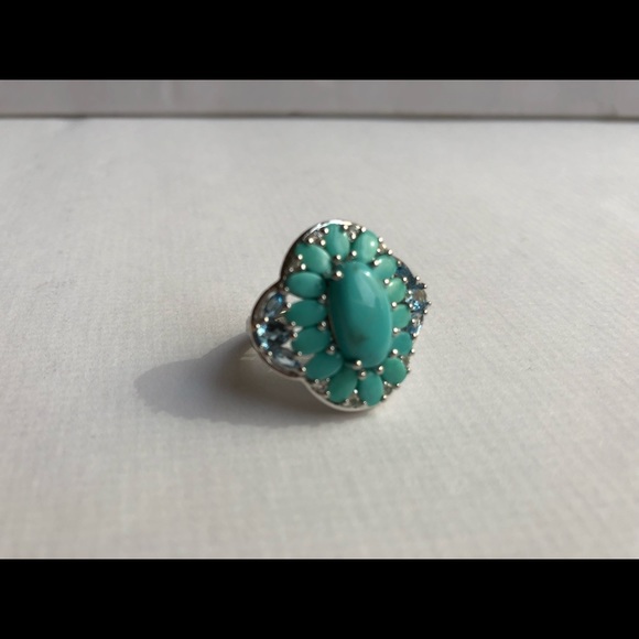 NEW 925 Sterling Silver Turquoise and Topaz Ring - Picture 4 of 6
